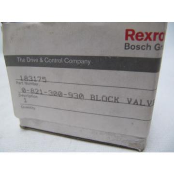 (NEW) Bosch Rexroth Block Valve 183175 0-821-300-930 0821300930
