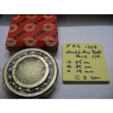 FAG Self-aligning ball bearings Malaysia 1209 ball bearing race  2 row self aligning C3.  45mm x 85mm x 19mm.