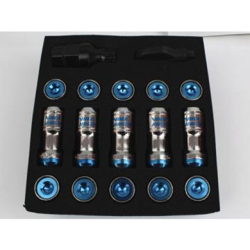 BLUE LUG NUTS Wheels Rims Tuner Steel Extended Dust CAP M12X1.5 With Lock