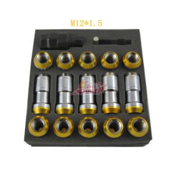 GOLD M12x1.5 STEEL JDM EXTENDED DUST CAP LUG NUTS WHEEL RIMS TUNER WITH LOCK