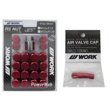 WORK Lug Lock nuts set for 5H 12x1.5 and 4pcs Air Valve caps Red Value set