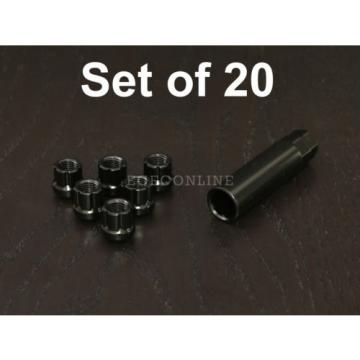 20pc 12x1.25 Spline Black Lug Nuts w/ Key (Cone Seat) Short Open End Locking