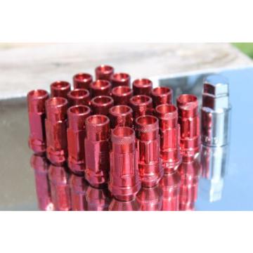 SYNERGY 12X1.5 20PC OPEN END STEEL EXTENDED LUG NUTS RED LOCK+KEY