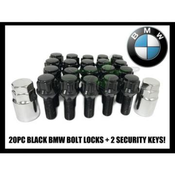 20 BLACK BMW LUG BOLT LOCKS + 2 KEYS 12x1.5 | FITS MOST E36 E46 F10 F30 F20 M3