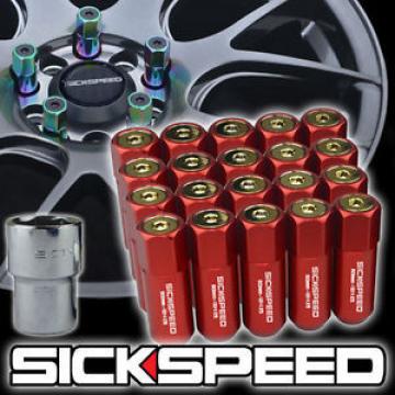 20 RED/24K CAPPED ALUMINUM EXTENDED 60MM LOCKING LUG NUTS FOR WHEELS 12X1.5 L07