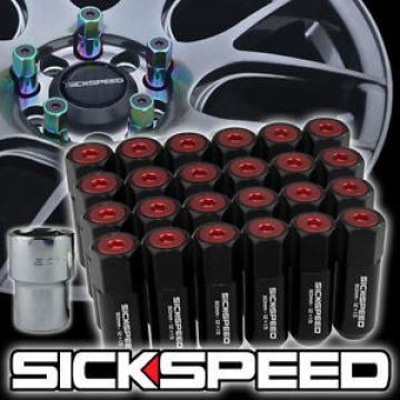24 BLACK/RED CAPPED ALUMINUM EXTENDED 60MM LOCKING LUG NUTS WHEELS 12X1.5 L18