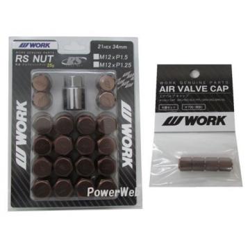 WORK Lug Lock nuts set for 5H 12x1.25 and 4pcs Air Valve caps Brown Value set