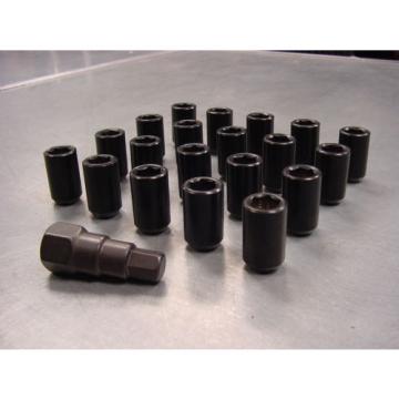 12x1.5 Steel Lug Nuts 20pc Set Lock Key Black Tuner Lugs Universal Tapered Cone
