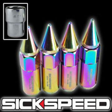 4 NEO CHROME SPIKED ALUMINUM EXTENDED 60MM LOCKING LUG NUTS WHEELS 12X1.5 L02