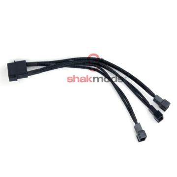 Molex to 3 x 3 pin Fan Adapter 7v Black Sleeved Extension Power Cable Modding