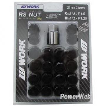20P WORK Wheels RS nuts 21HEX M12 x P1.5 34mm 25g BLACK lock nut Japan Made