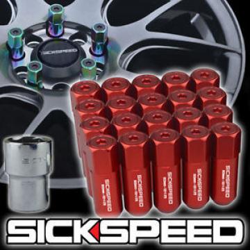 SICKSPEED 20 PC RED CAPPED ALUMINUM EXTENDED 60MM LOCKING LUG NUTS 14X1.5 L19