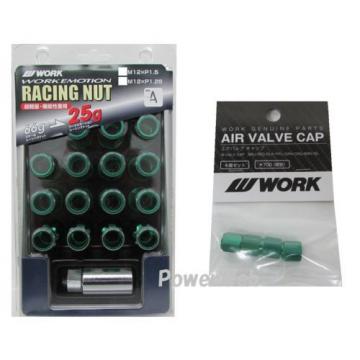 WORK Open End Racing Lock Nuts 12x1.5 And 4pcs Air Valve Caps Green Value Set