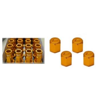 WORK Open End Racing Lock Nuts 12x1.5 And 4pcs Air Valve Caps Orange Value Set