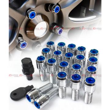 20 Pc M14 X 1.5 Steel Chrome Wheel Lug Nut Bolts W/ Blue Security Cap+Key+Socket