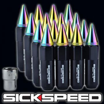 16 BLACK/NEO CHROME SPIKED ALUMINUM 60MM EXTENDED LOCKING LUG NUTS 12X1.5 L16
