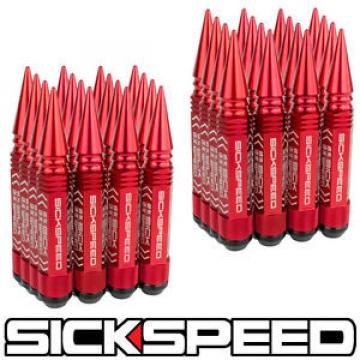 SICKSPEED 32 PC RED 5 1/2&#034; LONG SPIKED STEEL EXTENDED LOCKING LUG NUTS 14X2