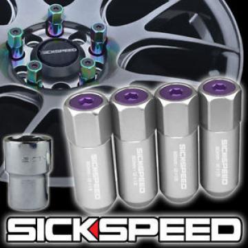 4 POLISHED/PURPLE CAPPED ALUMINUM EXTENDED TUNER LOCK LUG NUTS WHEELS 12X1.5 L20