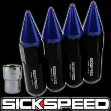 SICKSPEED 4 PC BLACK/BLUE SPIKED 60MM EXTENDED TUNER LOCKING LUG NUTS 1/2x20 L25