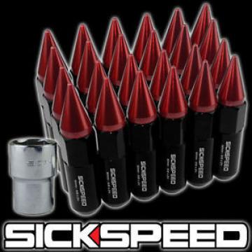 SICKSPEED 24 BLACK/RED SPIKED ALUMINUM EXTENDED 60MM LOCKING LUG NUTS 1/2x20 L23