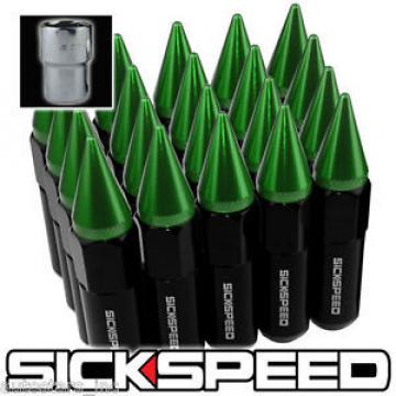 SICKSPEED 20 BLACK/GREEN SPIKED 60MM EXTENDED LOCKING LUG NUTS WHEELS 14X1.5 L19