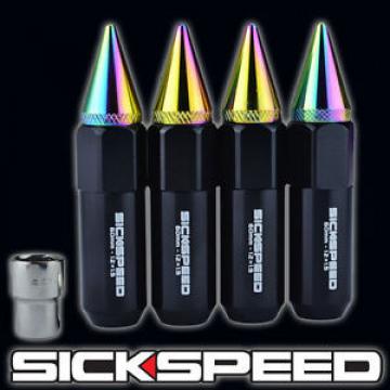 4 BLACK/NEO CHROME SPIKED ALUMINUM EXTENDED TUNER LUG NUTS WHEELS 12X1.5 L20