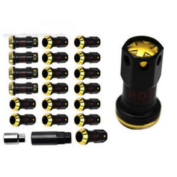 Chevy HHR Cobalt 20pc Steel Slim Extended Lug Nuts + Lock 12x1.5mm Gold Closed