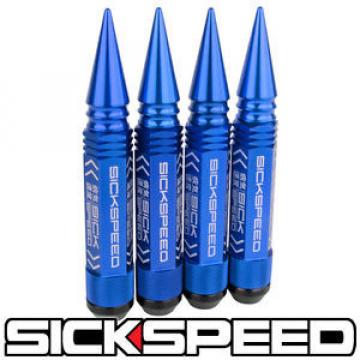 SICKSPEED 4 PC BLUE 5 1/2&#034; SPIKED STEEL EXTENDED LOCKING LUG NUTS FOR WHEEL 14X2