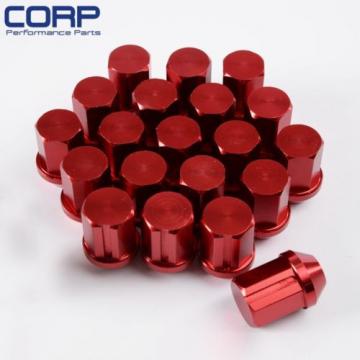 JDM 12X1.5MM 20 Pieces Aluminum Closed Ended Lug Nuts with Locking Key Red