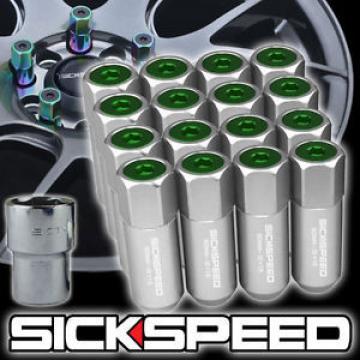 16 POLISHED/GREEN CAP ALUMINUM 60MM EXTENDED TUNER LOCKING LUG NUTS 12X1.5 L16