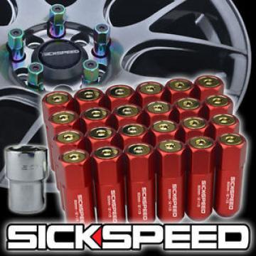 24 RED/24K CAPPED ALUMINUM EXTENDED TUNER LOCKING LUG NUTS FOR WHEELS 12X1.5 L18