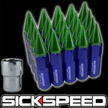 20 BLUE/GREEN SPIKED ALUMINUM EXTENDED 60MM LOCKING LUG NUTS WHEELS 12X1.5 L17