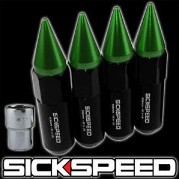4 BLACK/GREEN SPIKED ALUMINUM EXTENDED TUNER LOCKING LUG NUTS WHEELS 12X1.5 L20