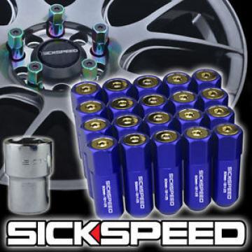 20 BLUE/24K GOLD CAPPED EXTENDED 60MM LOCKING LUG NUTS FOR WHEELS 12X1.5 L07