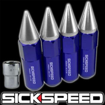 4 BLUE/POLISHED SPIKED ALUMINUM EXTENDED 60MM LOCKING LUG NUTS WHEELS 12X1.5 L02