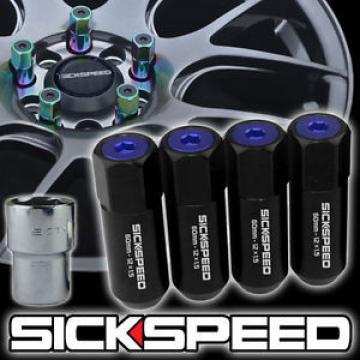 4 BLACK/BLUE CAPPED ALUMINUM EXTENDED TUNER 60MM LOCKING LUG NUTS 12X1.5 L01
