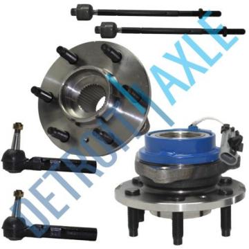 6 pc Kit 2 Front Wheel Hub and Bearing Assembly ABS + 2 Outer + 2 Inner Tie Rods