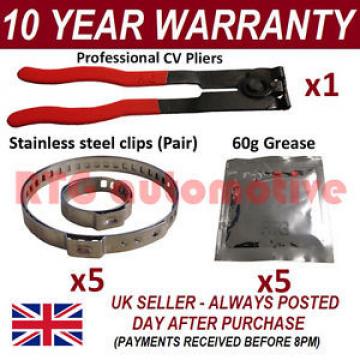CV BOOT CLAMPS PAIR INNER &amp; OUTER x5 CV GREASE x5 EAR PLIERS x1 KIT 4.5