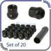 20pc 12x1.25 Spline Lug Nuts w/ Locking Key | Cone Seat | Short Open End | Black #1 small image
