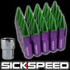 20 PURPLE/GREEN SPIKED ALUMINUM EXTENDED 60MM LOCKING LUG NUTS WHEELS12X1.25 L12 #1 small image