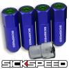 SICKSPEED 4 PC BLUE/GREEN CAPPED 60MM EXTENDED TUNER LOCKING LUG NUTS 1/2X20 L25