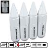 SICKSPEED 4 PC WHITE SPIKED 60MM EXTENDED TUNER LOCKING LUG NUTS 1/2x20 L25