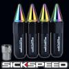 4 BLACK/NEO CHROME SPIKED ALUMINUM EXTENDED TUNER LUG NUTS WHEELS 12X1.5 L20