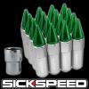 16 POLISHED/GREEN SPIKE ALUMINUM 60MM EXTENDED TUNER LUG NUTS WHEELS 12X1.5 L16