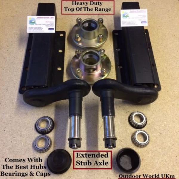 Quality 750 KG Trailer Suspension Units Extended Stub Axle Hubs Bearings &amp; Caps~ #2 image