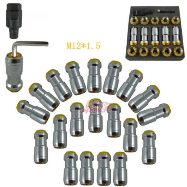 GOLD M12x1.5 STEEL JDM EXTENDED DUST CAP LUG NUTS WHEEL RIMS TUNER WITH LOCK #1 image