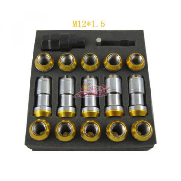 GOLD M12x1.5 STEEL JDM EXTENDED DUST CAP LUG NUTS WHEEL RIMS TUNER WITH LOCK #2 image