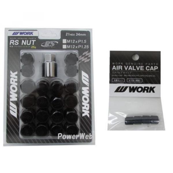 WORK Lug Lock nuts set for 5H 12x1.5 and 4pcs Air Valve caps Black Value set #1 image