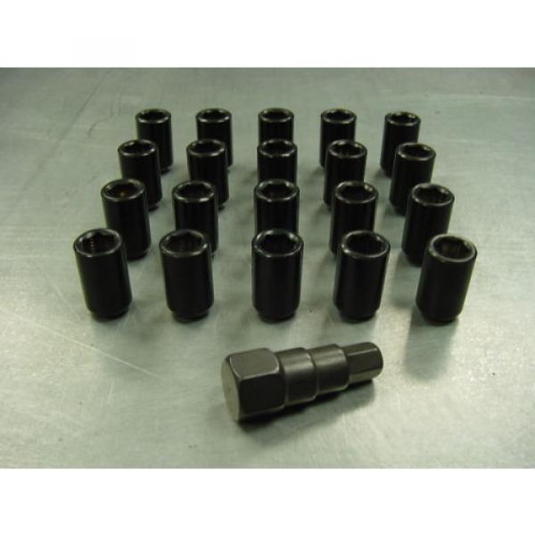 12x1.5 Steel Lug Nuts 20 pcs Set Lock Key Black Tuner Lugs Open End Honda Lexus #1 image