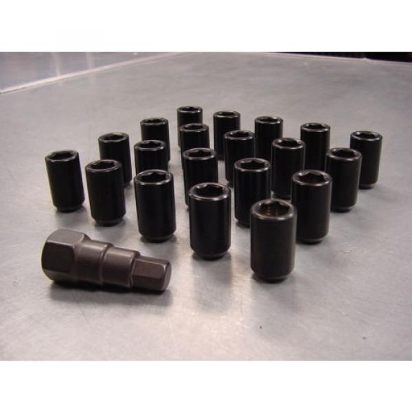 12x1.5 Steel Lug Nuts 20 pcs Set Lock Key Black Tuner Lugs Open End Honda Lexus #2 image